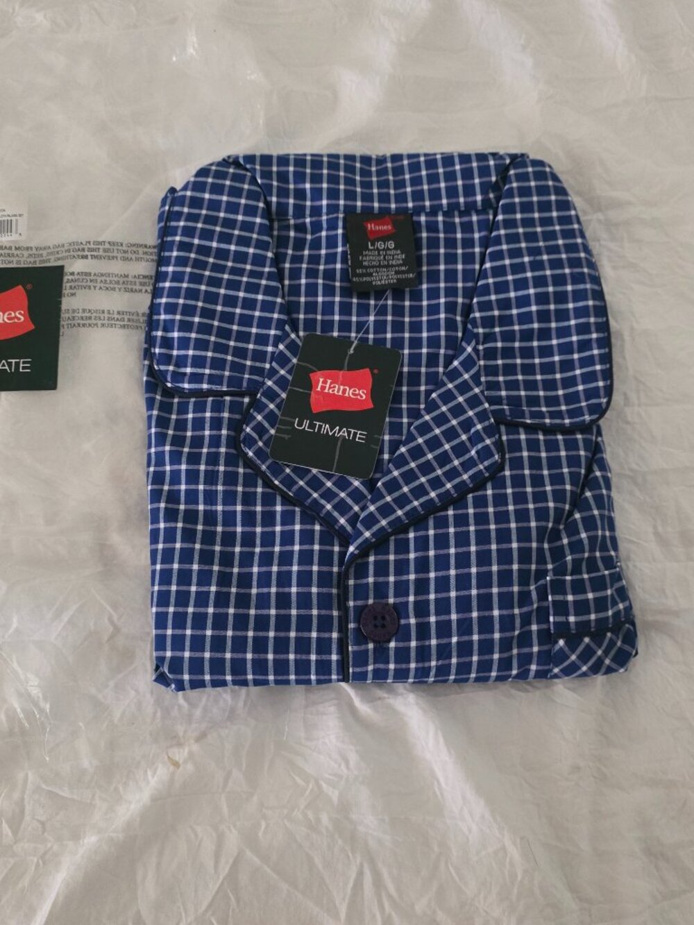 The Hanes Ultimate Sleepwear Woven Cotton Plaid Flannel Pajama Set men's size L